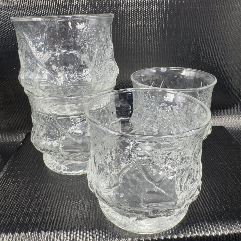 Anchor Hocking Rainflower Old Fashioned Clear Glasses Cups Set 4 BarWare Glasses